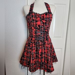 Hearts & Roses Red & Black Halter Stars Lace Plaid Tulle Dress Size 6